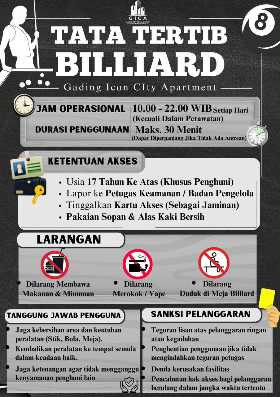 Tata Tertib Billiard - Gading Icon City Apartment